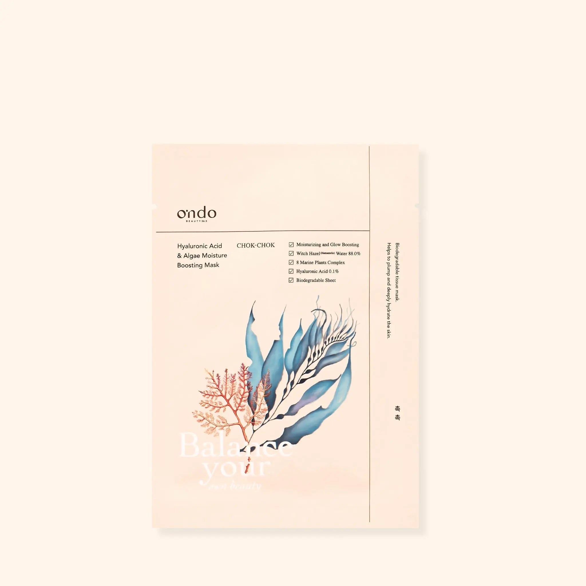 Ondo Beauty 36.5 Hyaluronic Acid & Algae Moisture Boosting Mask - Manggo Skincare